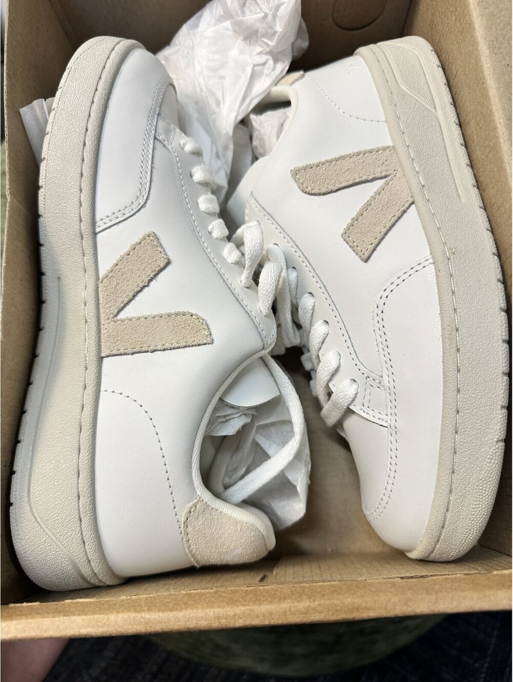 Veja V-12 Leather Sneaker Extra-White/Sable Women's Size 6,